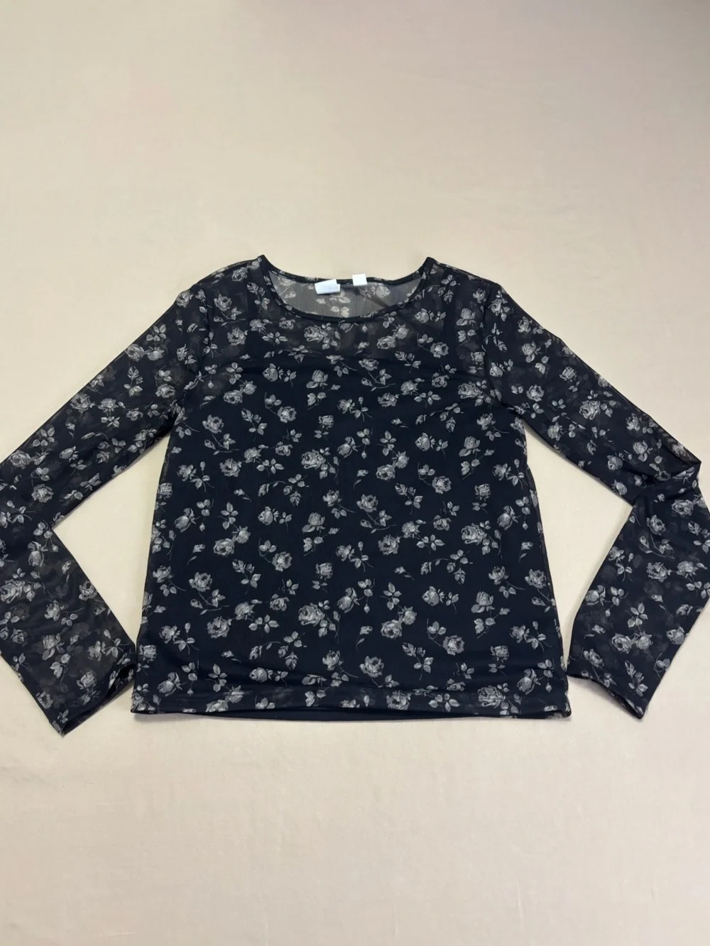 GAP Kids Black Sheer Floral Long-Sleeve Top w/ Attached Tank Girls Size XL 12